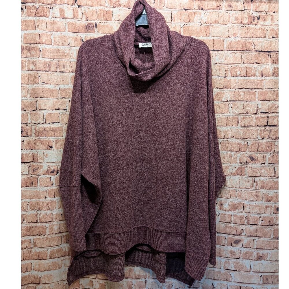 Zenana Sweater Casual Brushed Cowl Neck Irregular Hem Oversized Poncho Medium